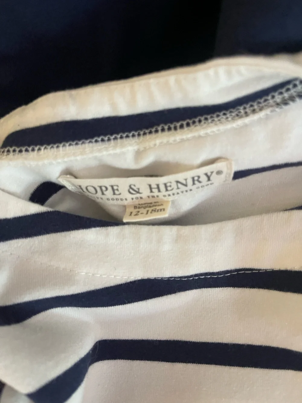 HOPE & HENRY EUC Navy Striped Twirl Dress w/ Blush Pink Bow Detail